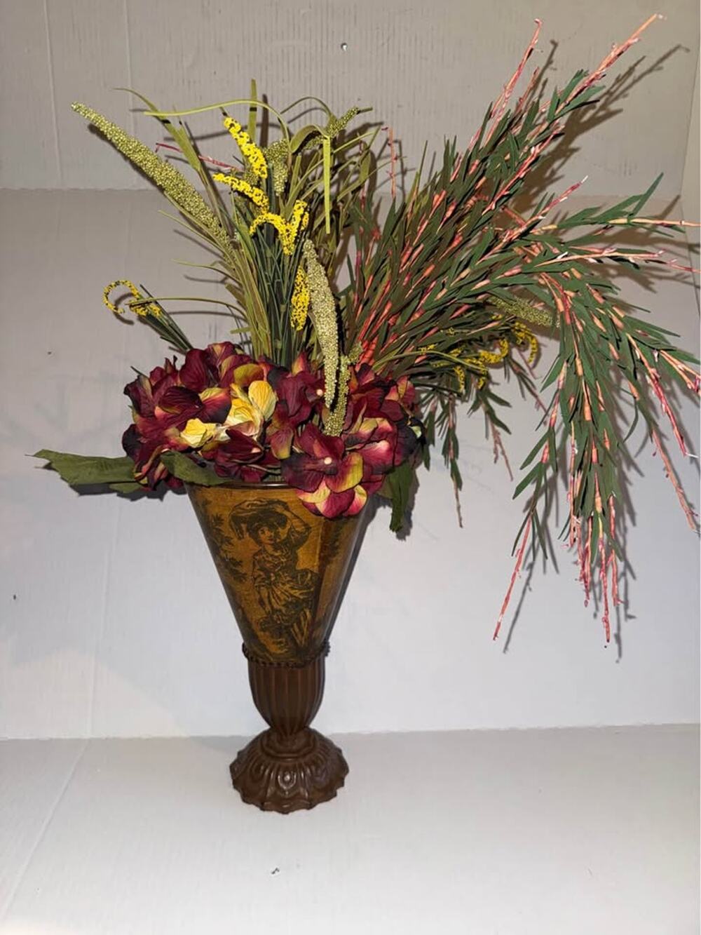 Vintage Tole Ware Style Pedestal Vase French Design Mustard VERY Rare